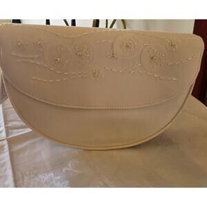 NIB Champagne Italy off white half moon purse with beading AS IS
